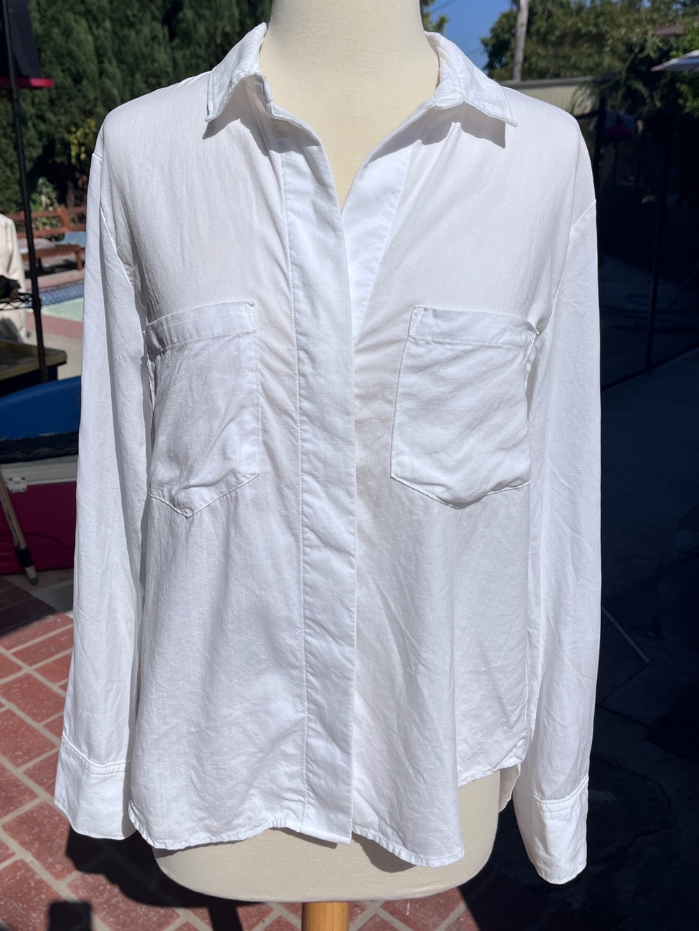 Bella Dahl White Long-Sleeve Lyocell 2-pocket medium M small S Button-Down Shirt